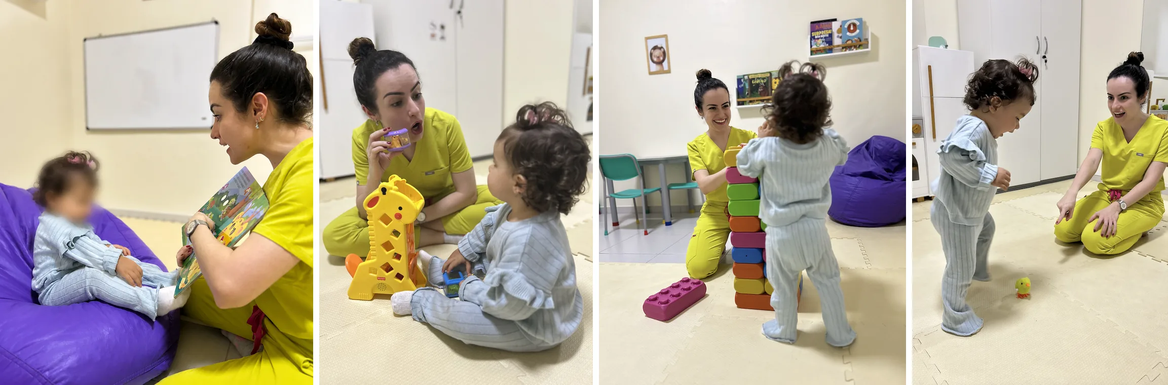 Amanda Spínola em atendimento fonoaudiológico com crianças